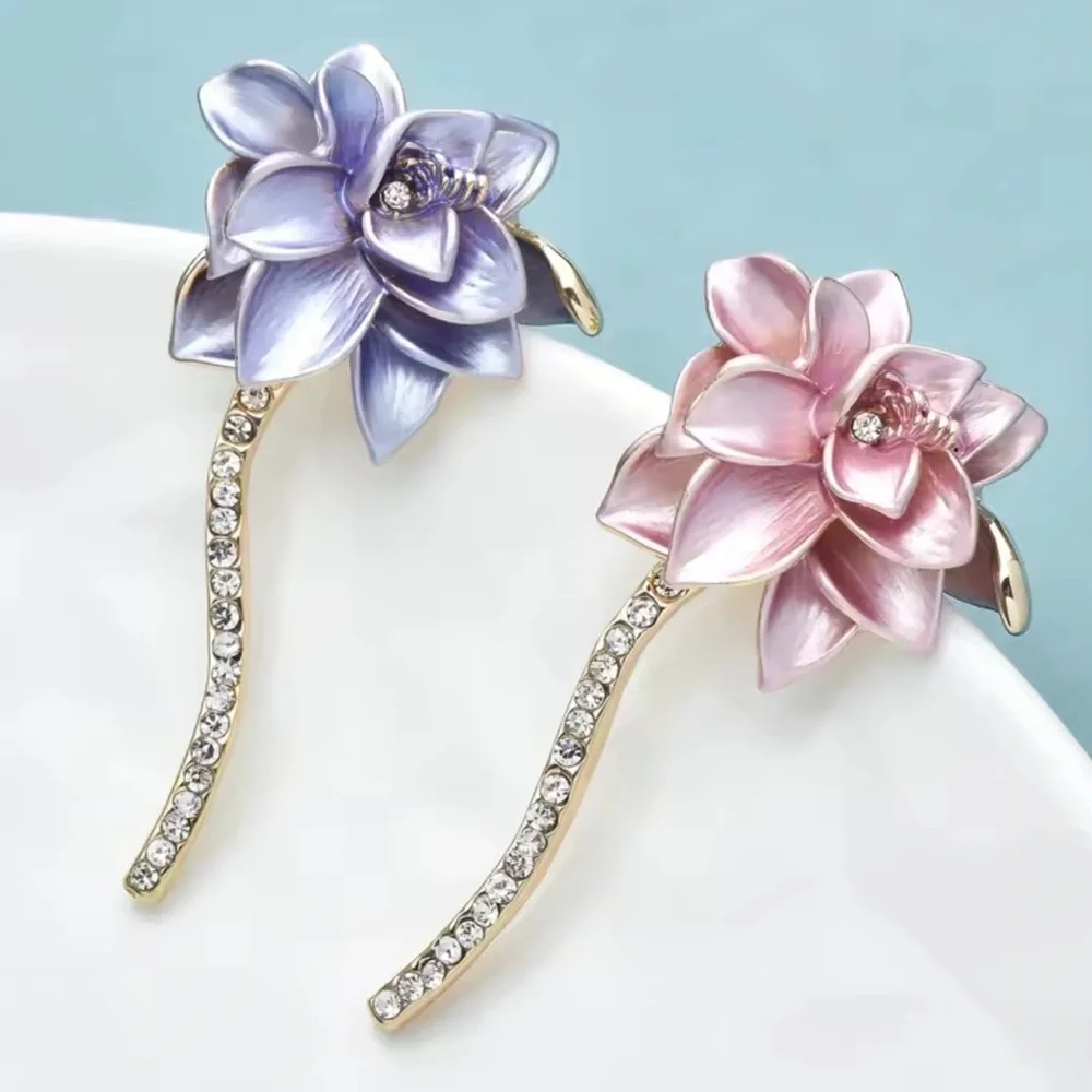 Pink Flower Gold Crystal Brooch